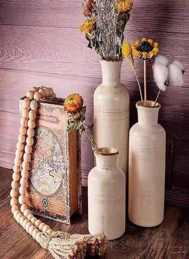 Fuukou Ceramic Vase Set of 3,Small Rustic Flower Vases for Home Decor,Farmhouse Bud Vases for Flowers,Minimalist Decorative Vase for Table Centerpiece,Shelf,Mantel & Wedding - Image 3